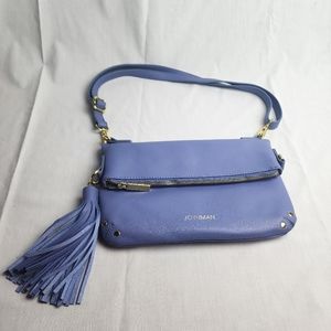 JOY & IMAN Tassel Chic Leather Fold Over Bag In Periwinkle